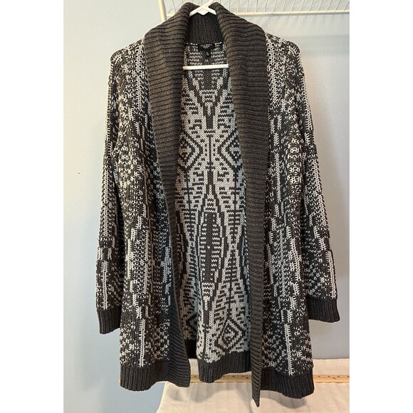 Mid Length Wool Blend Cardigan Talbots Chunky Knit Geometric Metallic Thread Med - Picture 1 of 7